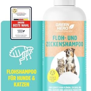 Green Hero Floh- und Zeckenshampoo für Hunde und Katzen 250 ml | Effektiver Schutz vor Schädlingen | Ohne Silikone und P
