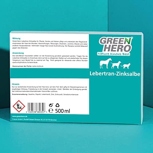 GreenHero Lebertran-Zinksalbe 500g für Hautprobleme bei Haustieren, Wundheilung & Juckreiz, ideaal für Pferde, Hunde, Ka