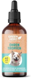 Green Hero Ohrentropfen 100 ml – Beruhigende Tropfen mit kolloidalem Silber für Hunde, Katzen & Kleintiere bei Entzündun