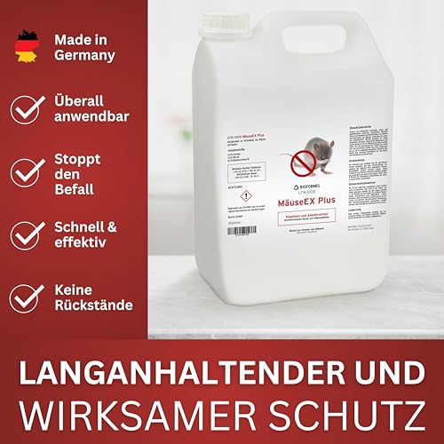 BIOFORMEL Mäuse Ex Spray Plus 5L – Effektive Mäuse- & Rattenabwehr für Innen & Außen – Geraniol Wirkung!