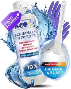 AGO Schimmelentferner 500ml – Extra starke Wirkung gegen Schimmel in Dusche & Fugen – inkl. Pinsel & Handschuhe