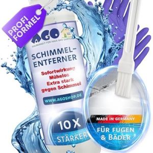 AGO Schimmelentferner 500ml – Extra starke Wirkung gegen Schimmel in Dusche & Fugen – inkl. Pinsel & Handschuhe