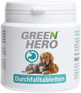 Green Hero Durchfalltabletten für Hunde und Katzen - 60 Kautabletten zur Linderung von Magenbeschwerden und Verbesserung